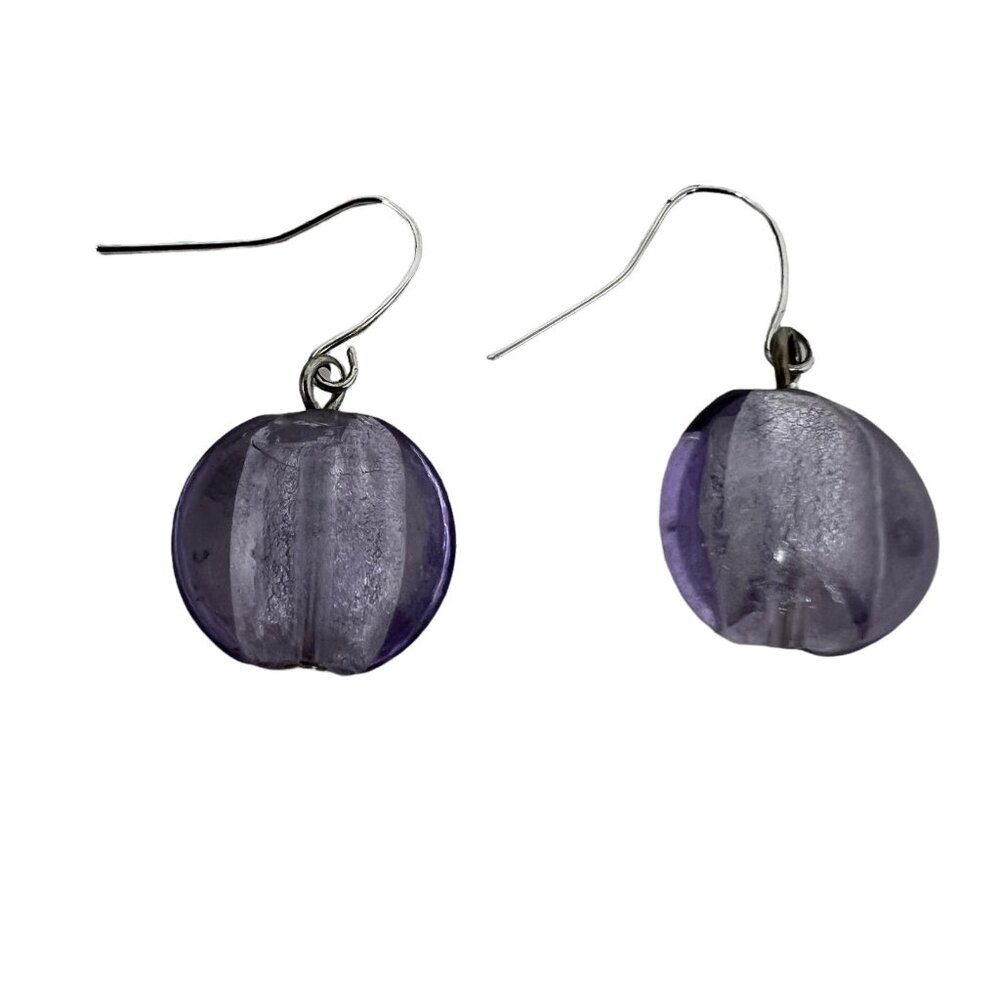 Vintage Pierced Earrings Purple Glass Dangle Wire